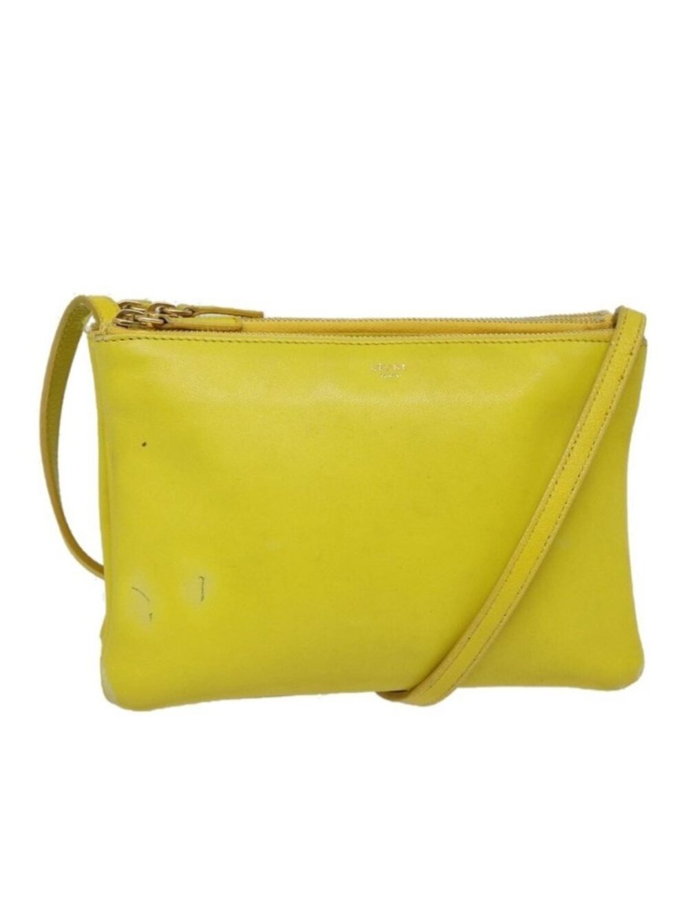 Authentic CELINE Trio Large Shoulder Bag Leather Yellow Gold